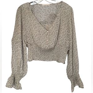 Sheer Floral Cropped Blouse